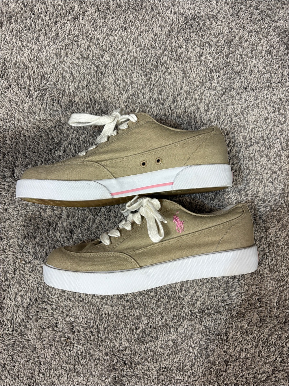 Polo Ralph Lauren Khaki/Pink Canvas Sneakers - Picture 4 of 8